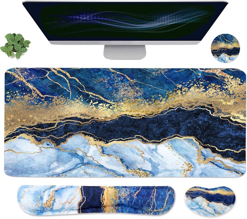 Yunoble Ergonomic Large Mouse Pad and Keyboard Wrist Rest, Desk Pad for Keyboard and Mouse, 4-in-1 Large Gaming Mouse Pad with Wrist Support - Light Blue - Image 1
